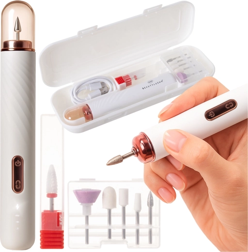 Fraise à ongles sans fil Beautylushh pour manucure et pédicure avec 6 embouts et étui