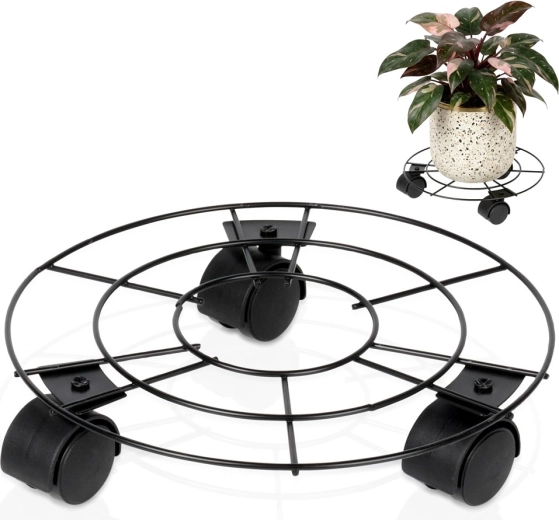 Support à roulettes en métal Vilde pour pot de fleurs, noir, 25 cm