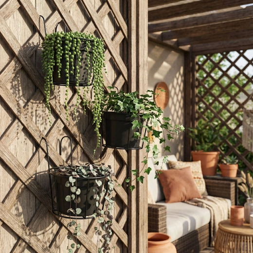 Support métallique noir pour jardinière à suspendre sur rambarde de balcon, 18 cm