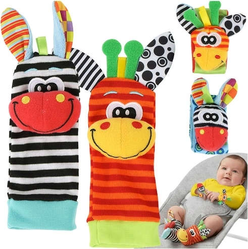 Set sensoriel de hochets Kruzzel – bracelets et chaussettes pour bébés (4 pcs)