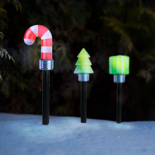 Pic solaire LED de Noël en forme de cadeau, de sapin ou de sucre d'orge - 1 pièce