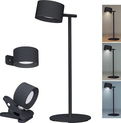 Solight lampe LED rechargeable 3-en-1 avec variateur et changement de couleur de lumière, noire