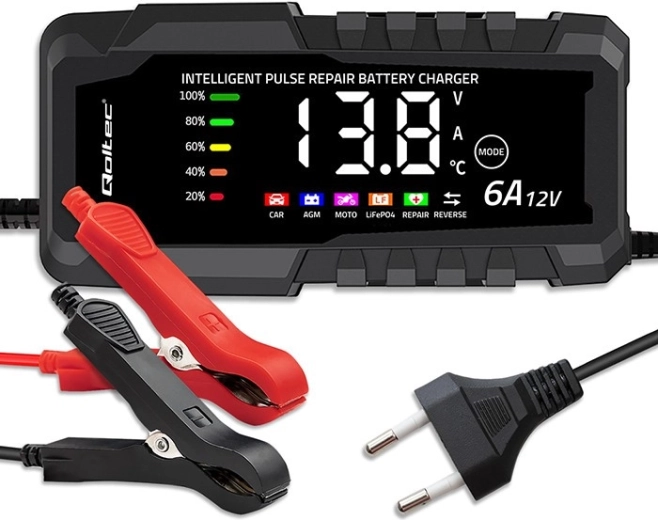 Chargeur microprocesseur 12 V 6 A avec fonction de réparation pour batteries AGM, GEL et LiFePO4 avec LCD