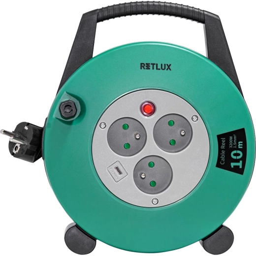 Enrouleur de câble prolongateur RETLUX avec USB-C, 10 m