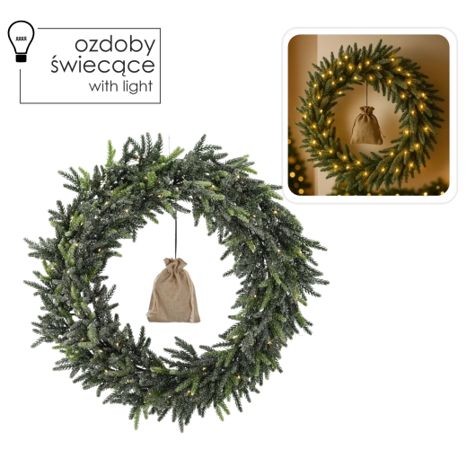 Couronne de Noël 50 cm avec effet neige et éclairage LED - 1 pièce
