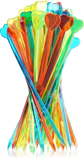 Cure-dents cocktails colorés avec cœur 8 cm, 50 pcs