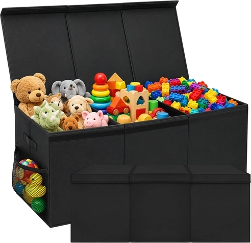Coffre à jouets Kruzzel XXL 132 l noir avec couvercle 94 cm - 1 pièce
