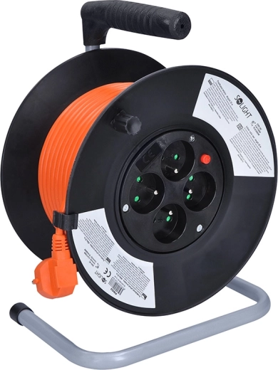 Rallonge électrique Solight sur tambour avec 4 prises, 25 m, câble orange