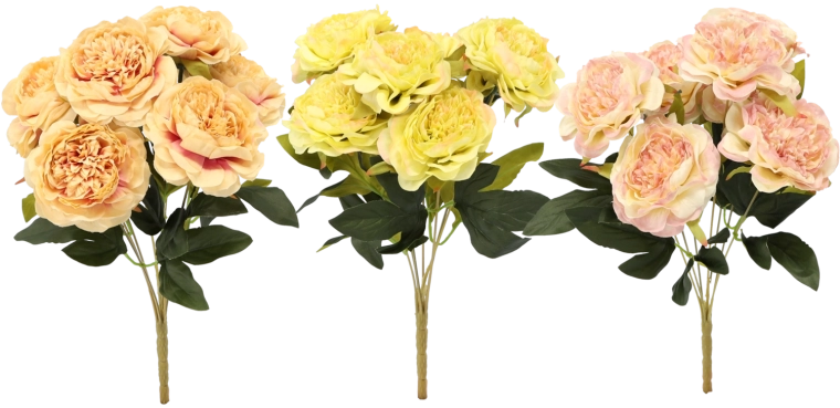 Branche artificielle – bouquet de 7 pivoines 41 cm, mélange de couleurs