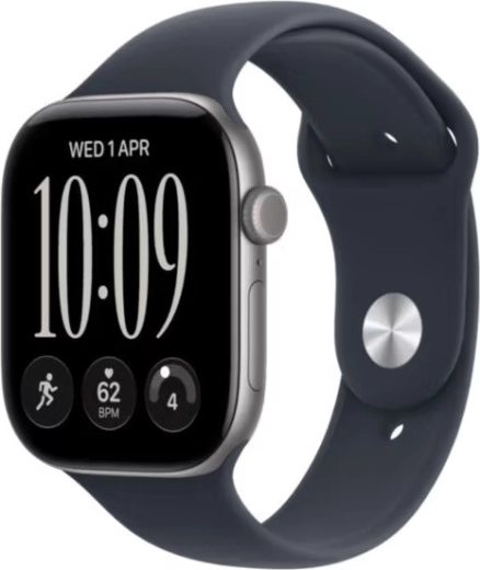 Apple Watch Series 12 GPS 46 mm en aluminium gris sidéral avec bracelet sport bleu foncé M/L