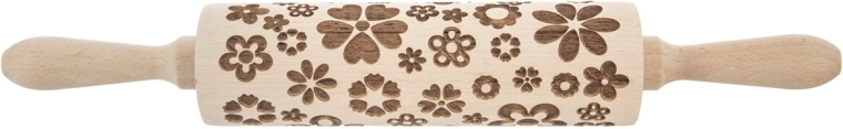 Rouleau à pâtisserie décoratif rotatif en bois Orion avec fleurs, 39 cm