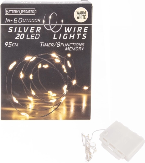 Guirlande lumineuse LED sur fil fin 20 LED jaune avec minuterie