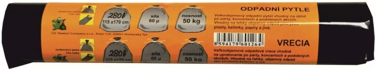 Sacs poubelle noirs résistants 280 l, 115 × 170 cm, 3 pcs