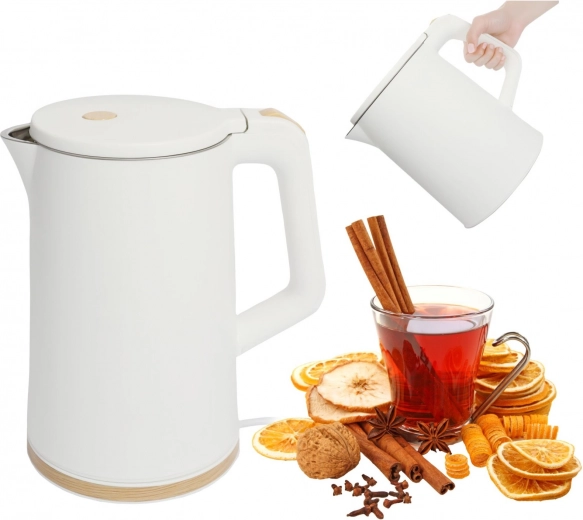 Bouilloire électrique de voyage sans fil 1,7 l 1500 W avec base rotative – blanche