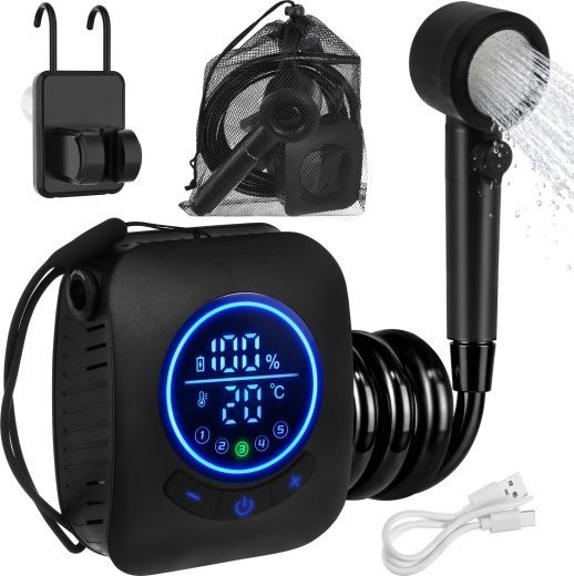Douche de camping rechargeable 8000 mAh TRIZAND avec écran LED (IPX8)