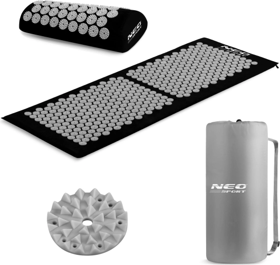 Kit de massage d’acupression Neo-Sport – tapis à picots et oreiller, noir et gris