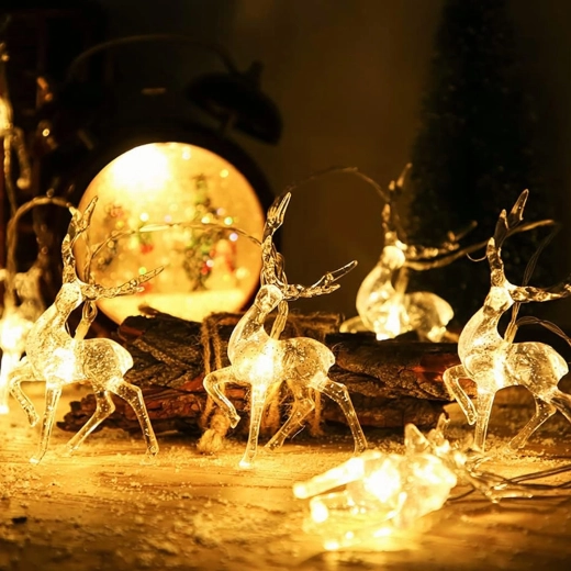 Guirlande lumineuse LED de Noël avec rennes, 1,5 m, 10 lumières