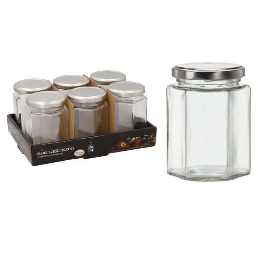 Bocal hexagonal 270 ml avec couvercle métallique (6 pcs)