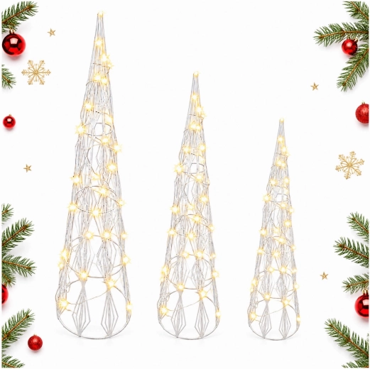 Sapin conique LED décoratif blanc - 1 pièce