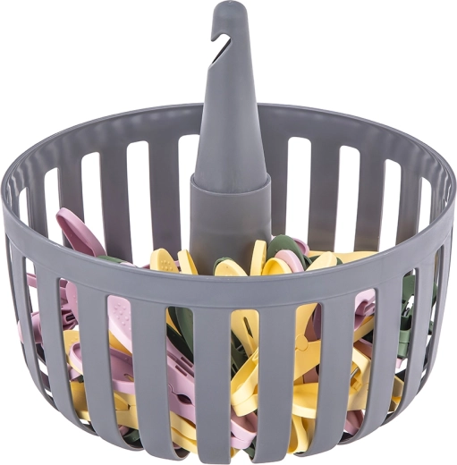 Panier avec 30 pinces à linge 82 mm gris