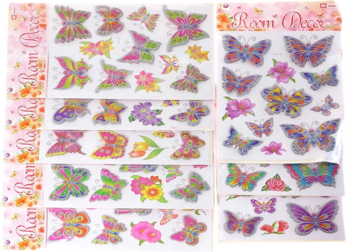 Autocollants 2D/3D papillons avec paillettes pour mur (12 pcs)