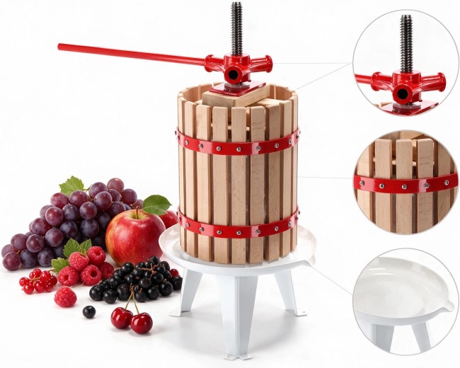 Presse à fruits mécanique de 18 l avec panier en bois de hêtre