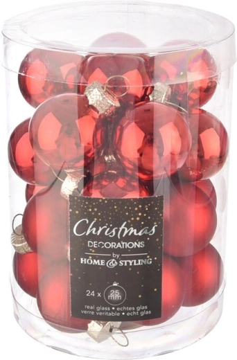 Boules de Noël en verre rouges 2,5 cm, 24 pcs