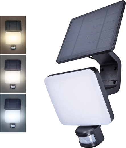 Lampe murale extérieure LED solaire Solight avec capteur, 11 W, 1200 lm, 3 CCT, noire - 1 pièce