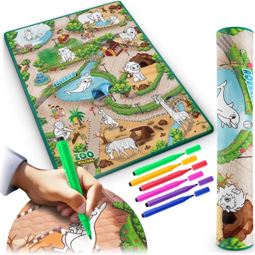 Grand tapis lavable 90 × 120 cm avec motifs de zoo