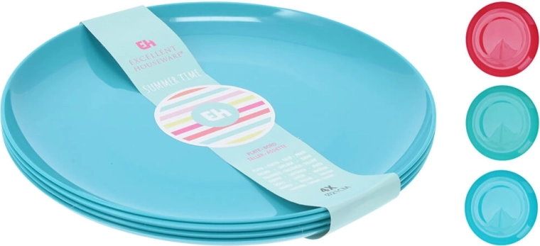 Ensemble d’assiettes plates en plastique 21 cm, assortiment de couleurs, 4 pièces