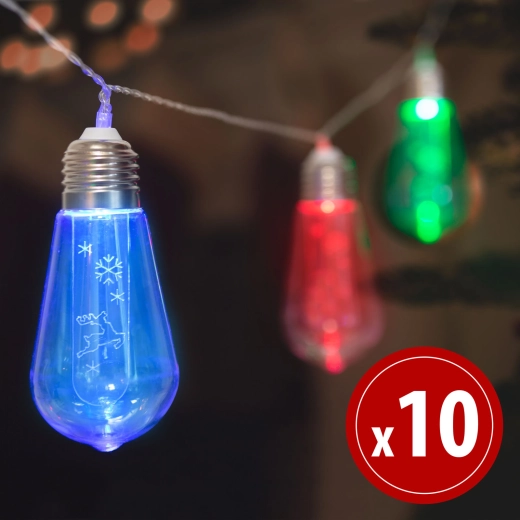 Guirlande lumineuse LED avec rennes, 10 LED, 1,9 m, multicolore