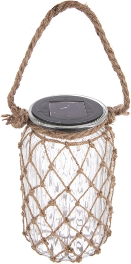 Lanterne LED solaire en verre avec tressage en jute