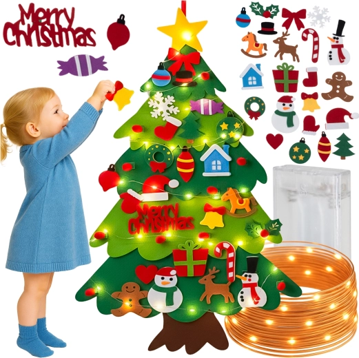 Sapin de Noël en feutre Kruzzel avec LED et décorations à scratch