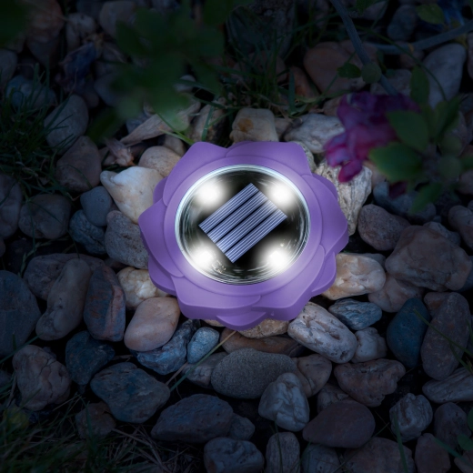 Lampe de jardin LED solaire violette avec piquet