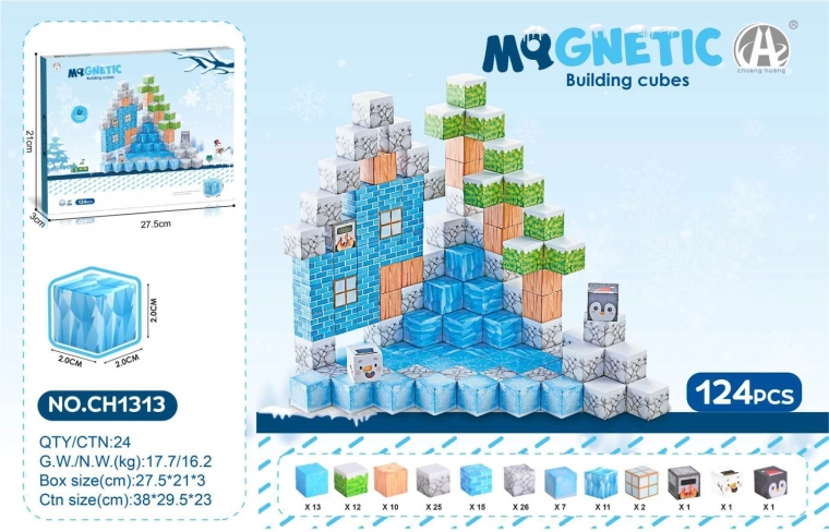 Cubes magnétiques 3D pour enfants – 124 pièces