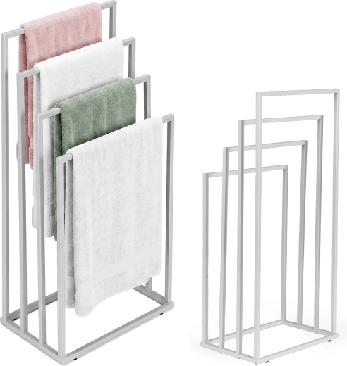 ModernHome porte-serviettes métallique sur pied avec 4 bras, blanc