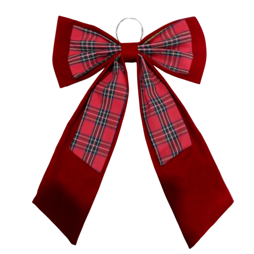 Nœud décoratif de Noël (cocarde) rouge à carreaux 40 × 60 cm - lot de 6 pièces