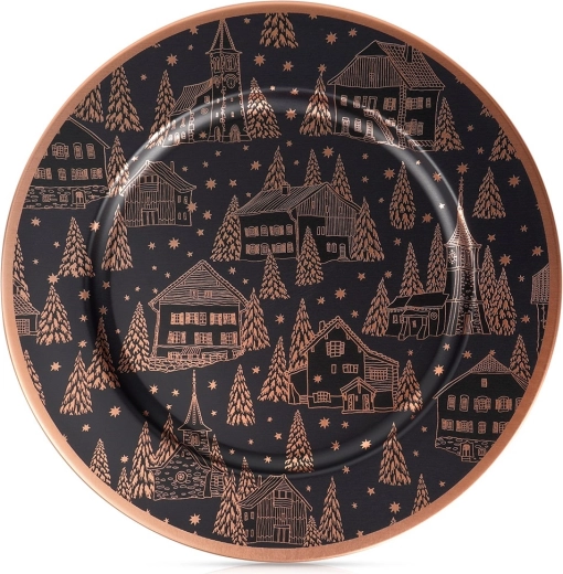 Dessous de plat décoratif pour assiette, noir avec motif cuivré, 33 cm