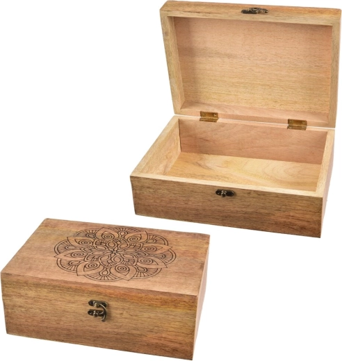 Boîte de rangement en bois de manguier Mandala