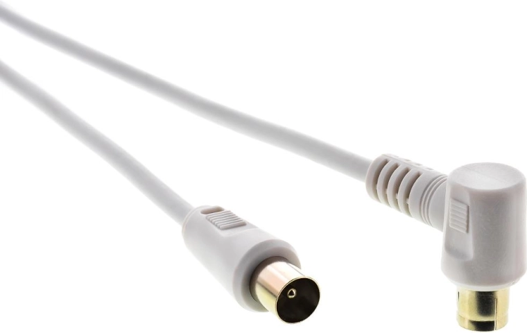 Câble coaxial d’antenne Sencor fiche–prise à 90° 2,5 m blanc