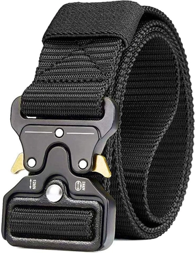 Ceinture tactique en nylon avec boucle métallique à dégagement rapide (noire, 120 cm)