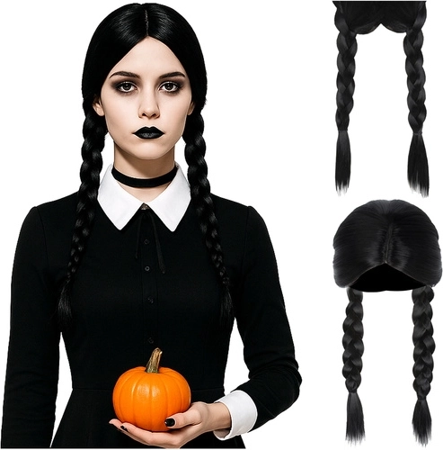 Soulima longue perruque femme avec deux tresses noire - 1 pièce