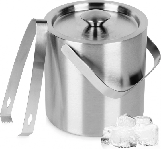 Seau à glace isotherme en acier inoxydable avec pince et couvercle 1,3 l Vilde