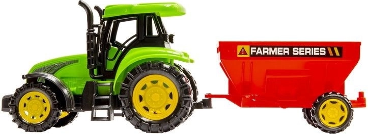 Ensemble tracteur + remorque prêt pour l’aventure à la ferme