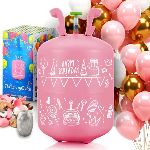 Bouteille d’hélium jetable 0,20 m³ avec ballons et ruban RICOKIDS
