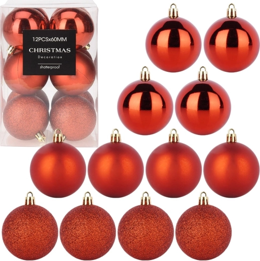 Boules de Noël incassables rouges 6 cm – lot de 12 pièces