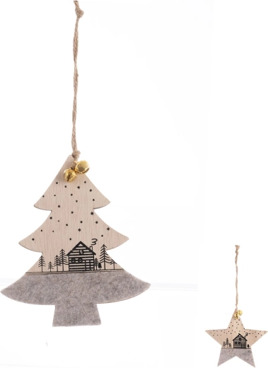 Décoration de Noël suspendue en bois et feutre beige 11 × 13 cm (2 variantes)