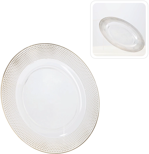 Sous-assiette ronde transparente et dorée 33 cm (6 pcs)