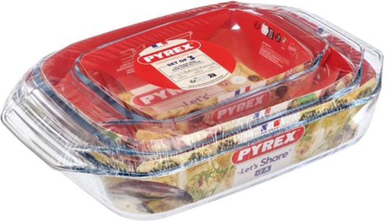 Ensemble de plats à four en verre PYREX 3 pcs (1,4 l + 3 l + 4 l)