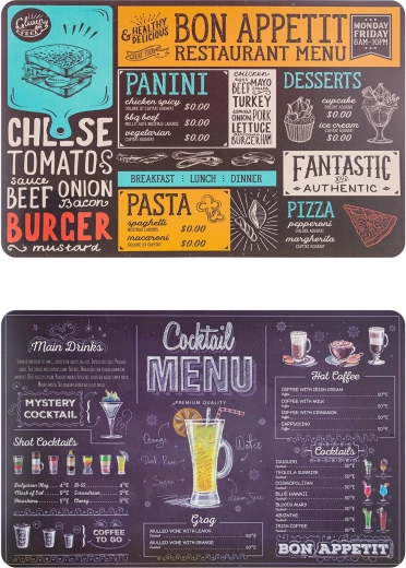Set de table en plastique MENU 43 × 28 cm, assortiment de décors
